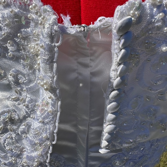 VINTAGE 1990s Mori Lee Wedding Dress Beaded Pearl Off Shoulder Bow 9' Train - S - Picture 6 of 16